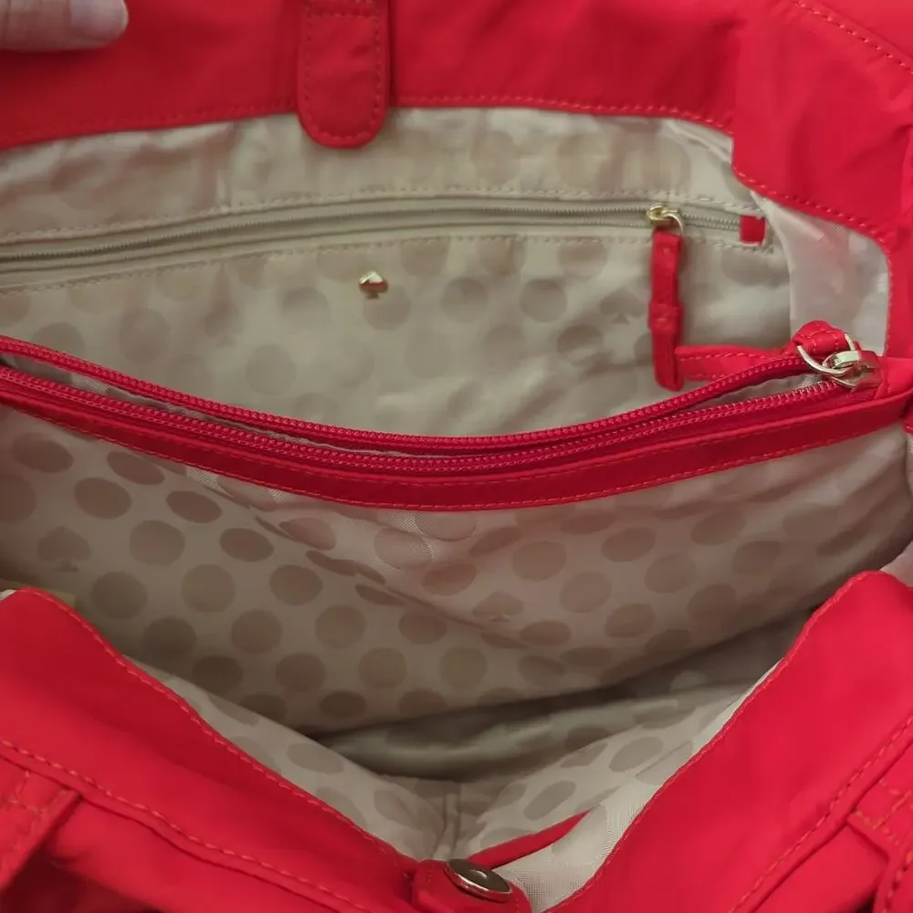 Kate Spade Red Orange‎ Canvas Nylon Tote Purse Baby Diaper Shoulder Bag Large